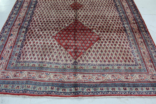 Traditional Vintage Geometric Handmade Red & Cream Wool Rug 208cm x 310cm bottom view homelooks.com