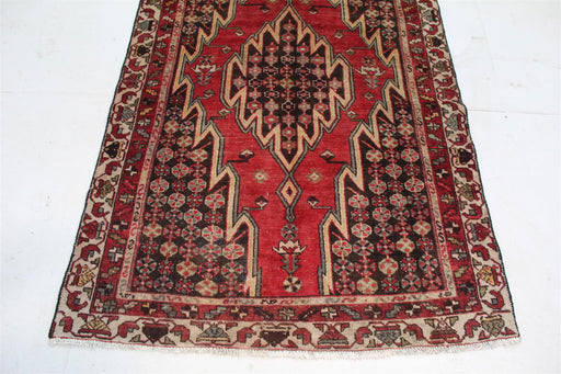 Unique Red Medallion Traditional Vintage Handmade Wool Rug 115 X 176 cm bottom view homelooks.com