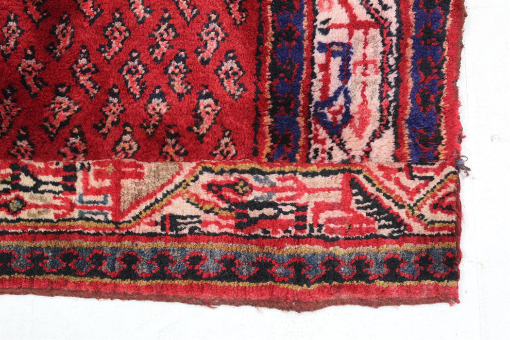Traditional Red Vintage Botemir Design Handmade Oriental Wool Rug 108cm x 270cm corner design details homelooks.com