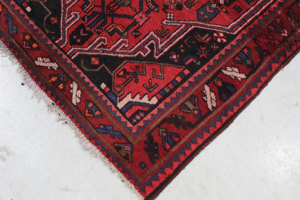 Traditional Antique Oriental Red Medallion Handmade Wool Rug 103cm x 220cm corner view homelooks.com