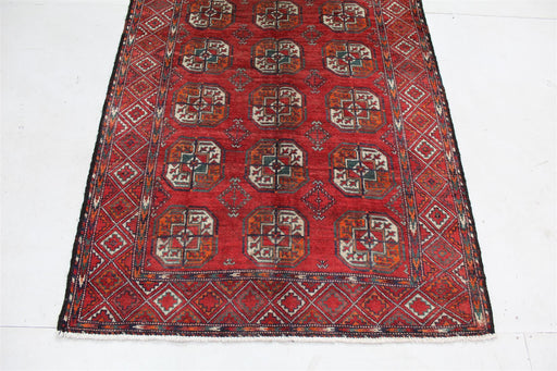 Traditional Vintage Geometric Oriental Handmade Red Wool Rug 117cm x 240cm bottom view homelooks.com