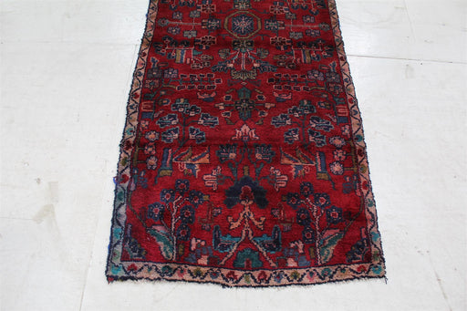 Traditional Vintage Geometric Handmade Oriental Red Wool Runner 87cm x 210cm bottom view homelooks.com