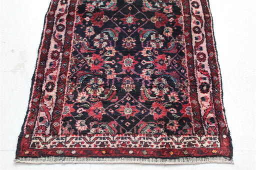 Traditional Vintage Black & Red Floral Handmade Wool Runner 95cm x 285cm bottom view homelooks.com