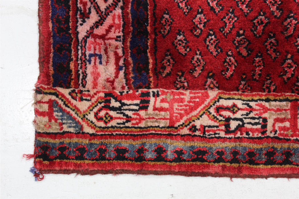 Traditional Red Vintage Botemir Design Handmade Oriental Wool Rug 108cm x 270cm corner view homelooks.com