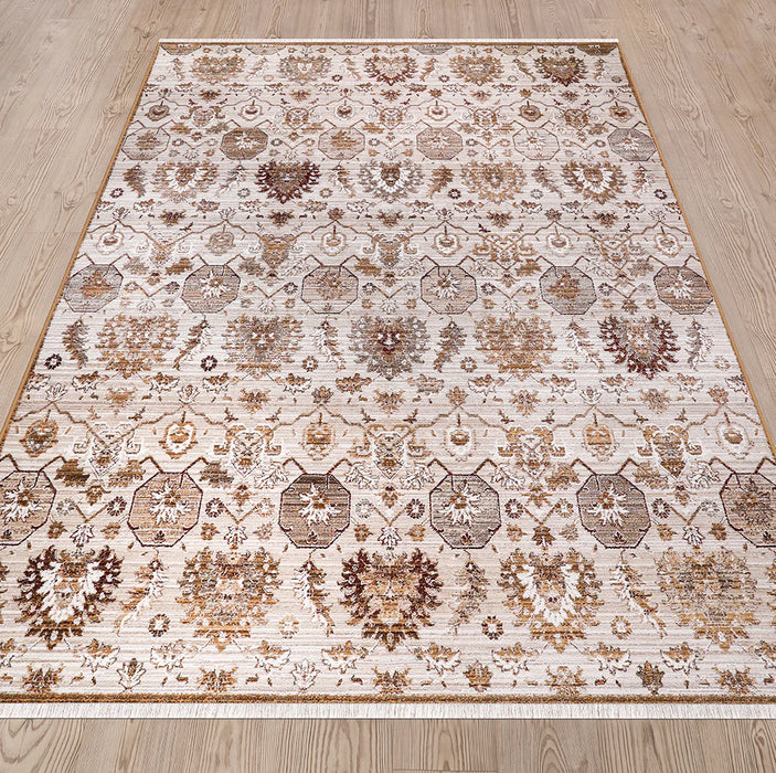 Sienna Traditional Ivory Brown Rug wooden floor homelooks.com