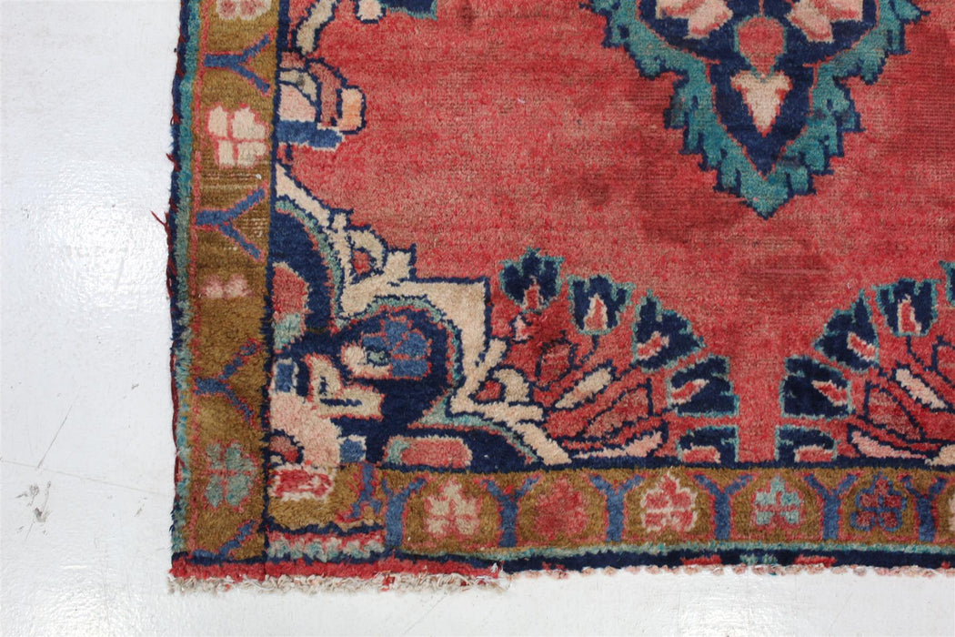 Unique Traditional Red Medallion Vintage Handmade Oriental Wool Rug 96 x 177 cm corner view homelooks.com