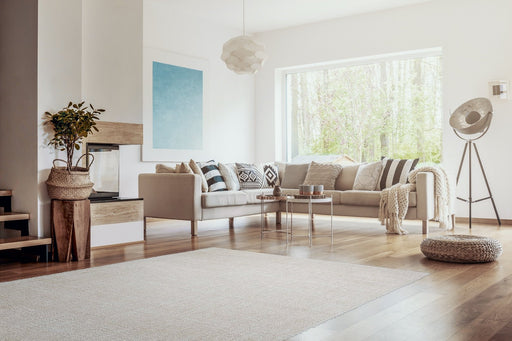 Puffy Shimmer Ivory Shaggy Rug in living room www.homelooks.com