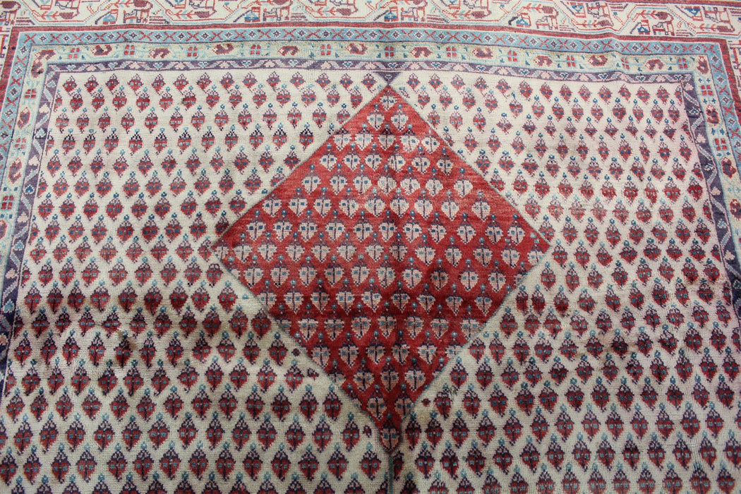 Traditional Vintage Geometric Handmade Red & Cream Wool Rug 208cm x 310cm design details homelooks.com