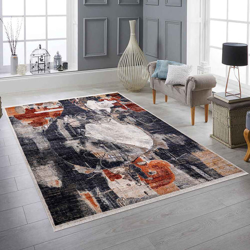 Sienna 8701 Contemporary Navy Brown Rug in living room homelooks.com