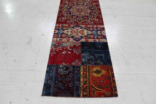 Traditional Antique Multi Patchwork Wool Handmade Oriental Rug 80 X 322 cm bottom view homelooks.com