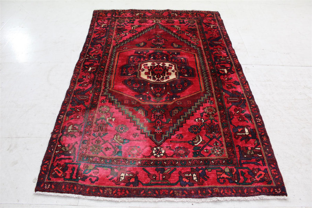 Charming Traditional Red Vintage Handmade Oriental Medallion Wool Rug
