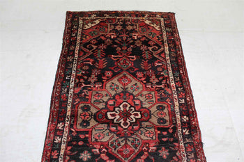 Traditional Vintage Handmade Oriental Black / Red Wool Runner 102 X 265 cm homelooks.com 3