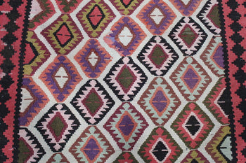 premium wool, hand-knotted geometric traditional rug, 110 X 282 cm, red and brown diamonds on white homelooks.com