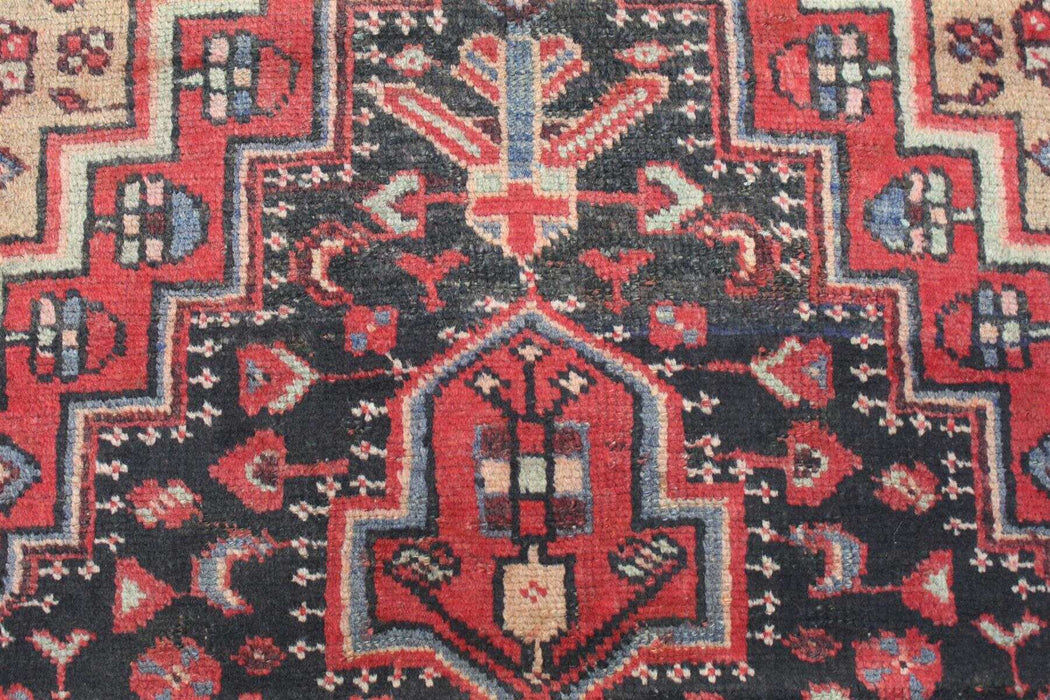 Classic Black & Red Traditional Vintage Wool Handmade Oriental Rug design details close-up www.homelooks.com