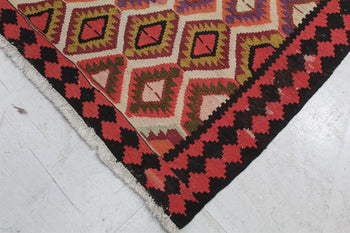 premium wool, handmade geometric traditional rug: 110 X 282 cm, red and brown on white homelooks.com