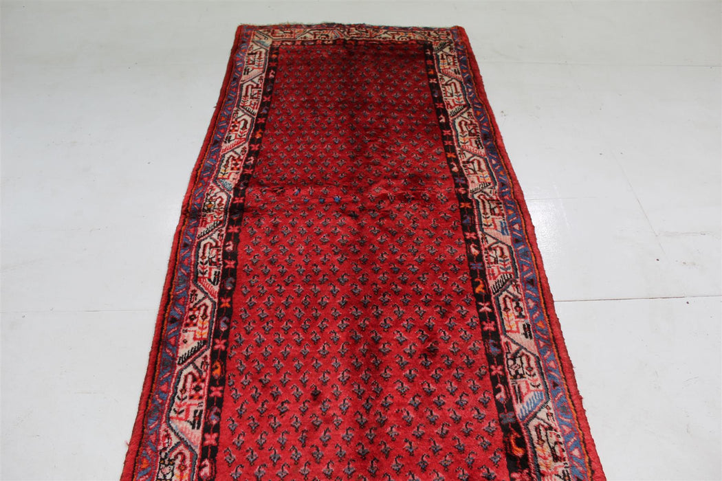 Traditional Red Antique Botemir Design Handmade Wool Runner 110cm x 315cm top view homelooks.com