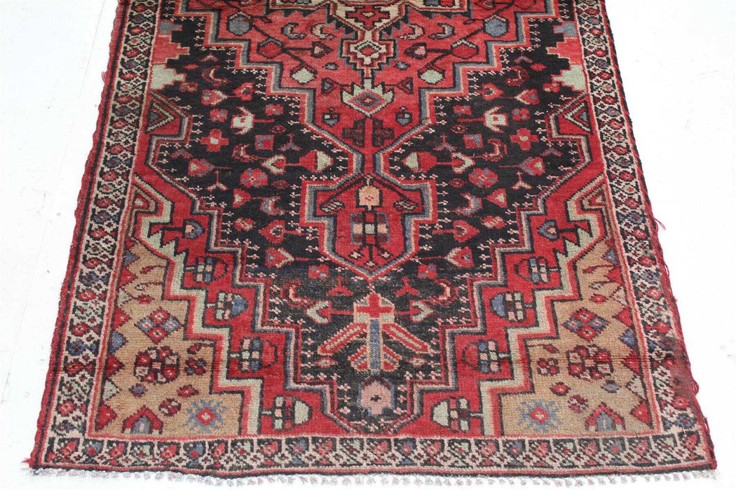 Classic Black & Red Traditional Vintage Wool Handmade Oriental Rug bottom view www.homelooks.com