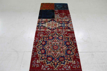 Traditional Antique Multi Patchwork Wool Handmade Oriental Rug 80 X 322 cm homelooks.com 3