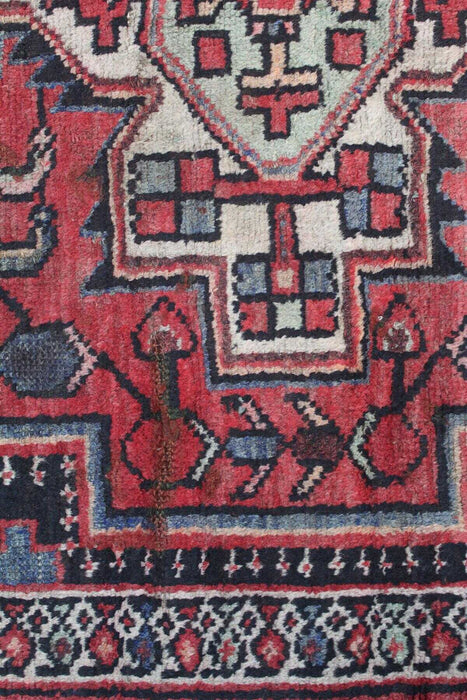 Classic Black & Red Traditional Vintage Wool Handmade Oriental Rug medallion bottom view www.homelooks.com