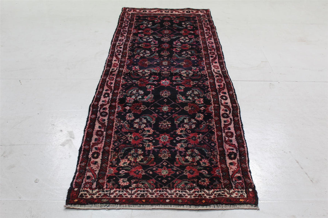 Traditional Vintage Black & Red Floral Handmade Wool Runner 95cm x 285cm