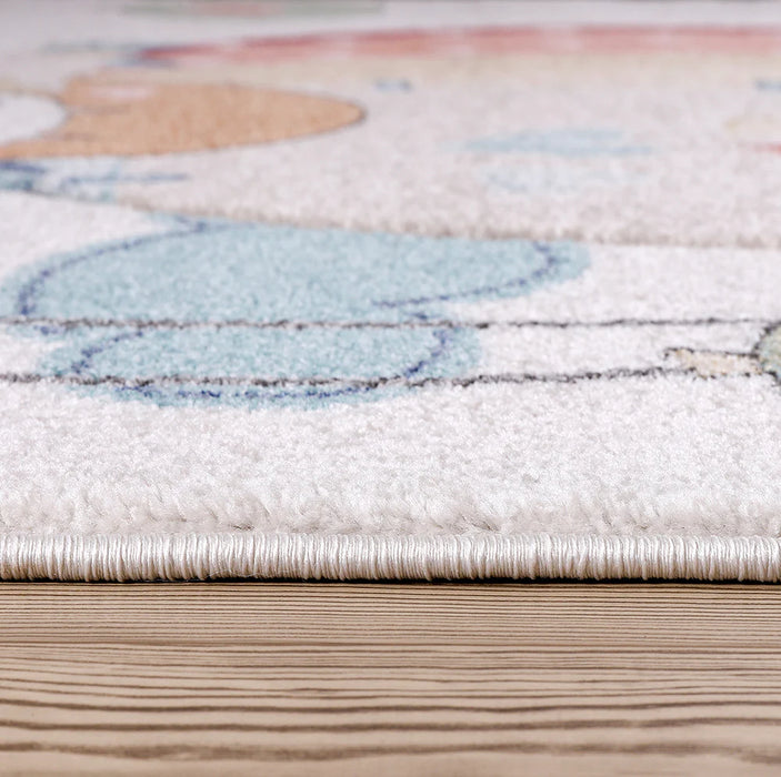 Funny Balloon Cream Blue Kids Rug texture detail www.homelooks.com