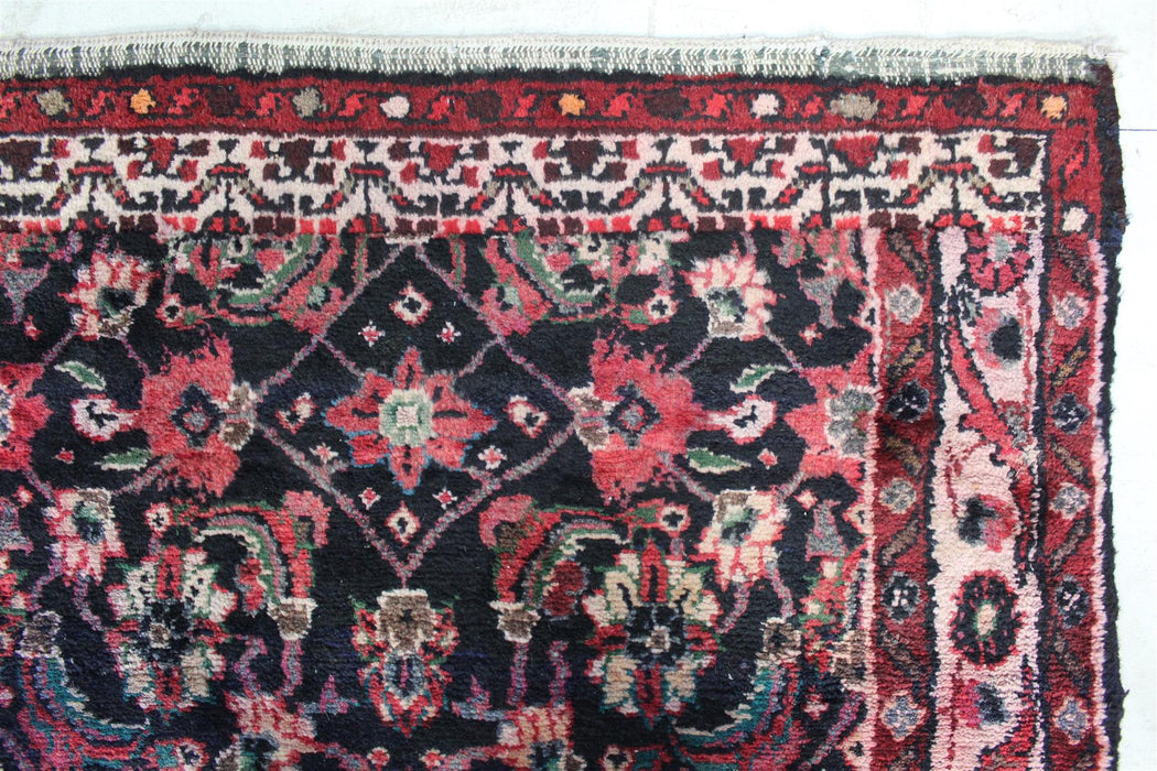 Traditional Vintage Black & Red Floral Handmade Wool Runner 95cm x 285cm corner view homelooks.com