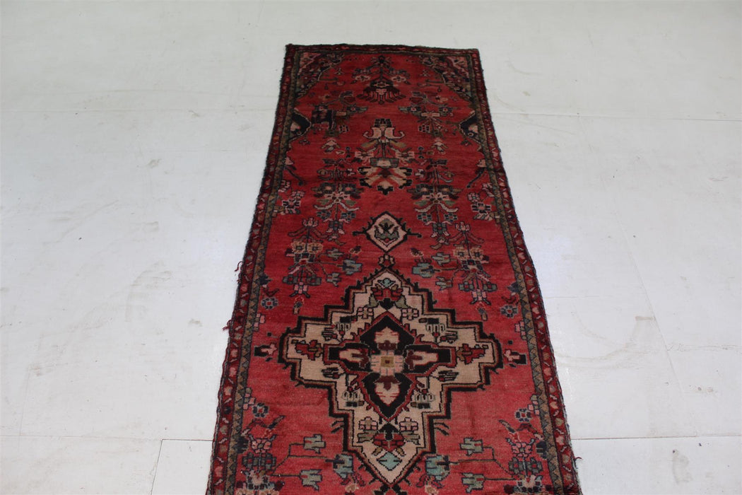 Traditional Vintage Red Medallion Handmade Oriental Wool Runner 83cm x 293cm