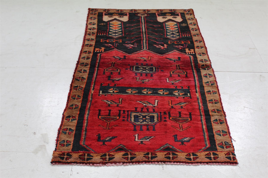 Delightful Vivid Red Geometric Traditional handmade Vintage rug 93 X 185 cm www.homelooks.com