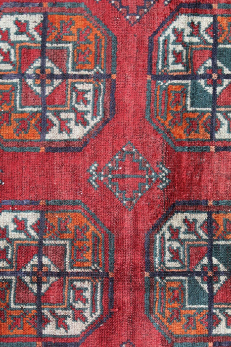 Traditional Vintage Geometric Oriental Handmade Red Wool Rug 117cm x 240cm