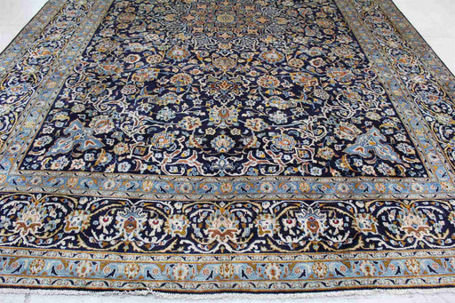 Lovely Traditional Vintage Navy Blue Handmade Oriental Wool Rug 312 X 435 cm bottom view www.homelooks.com 