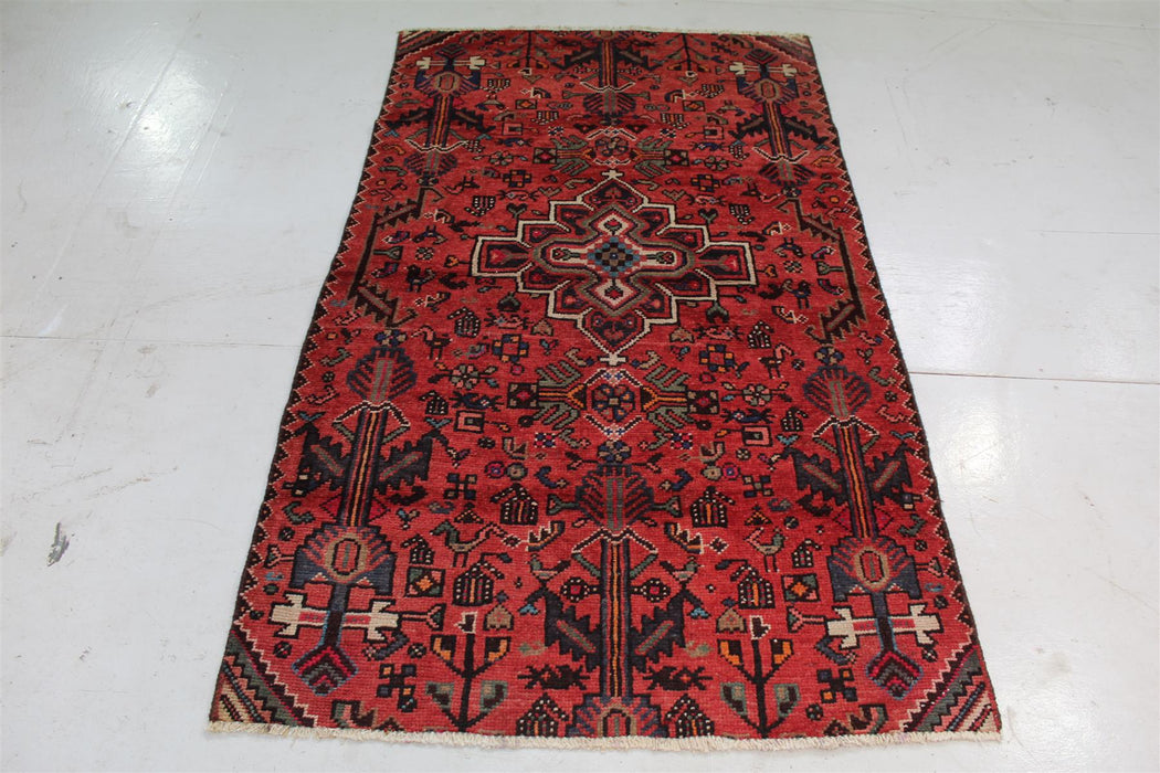 Traditional Antique Oriental Handmade Red Medallion Wool Rug 103cm x 170cm