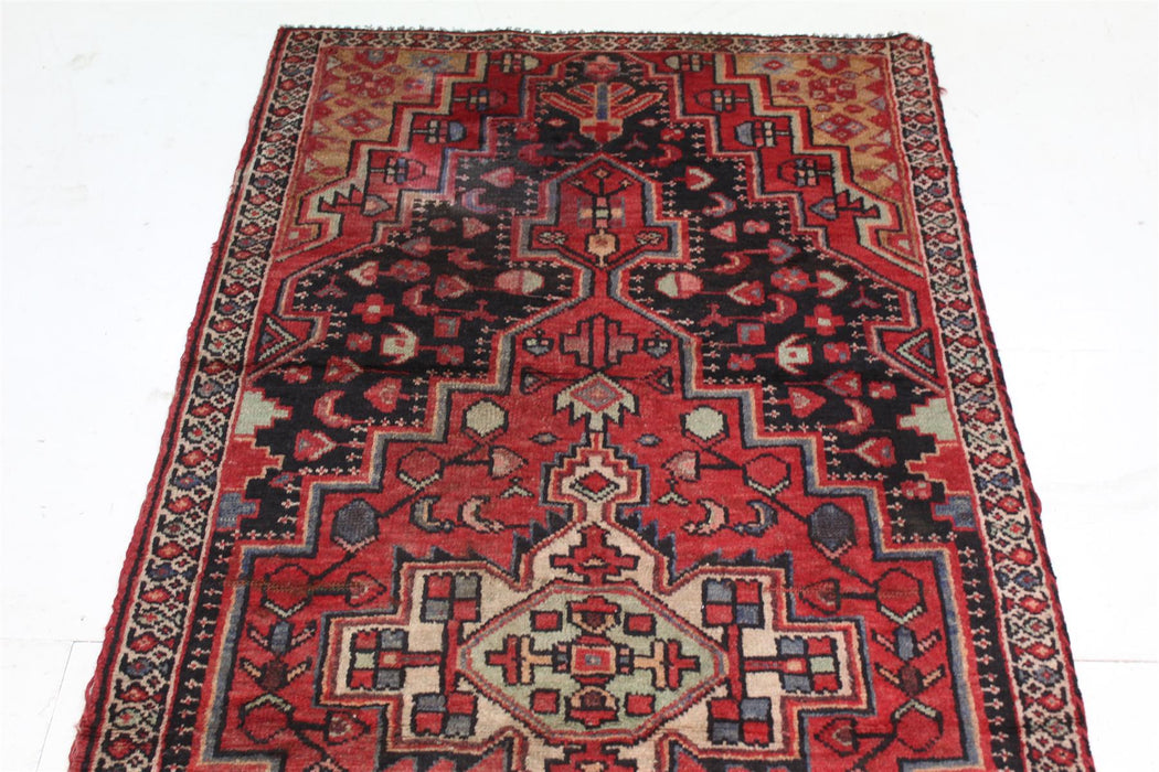 Classic Black & Red Traditional Vintage Wool Handmade Oriental Rug top view homelooks.com