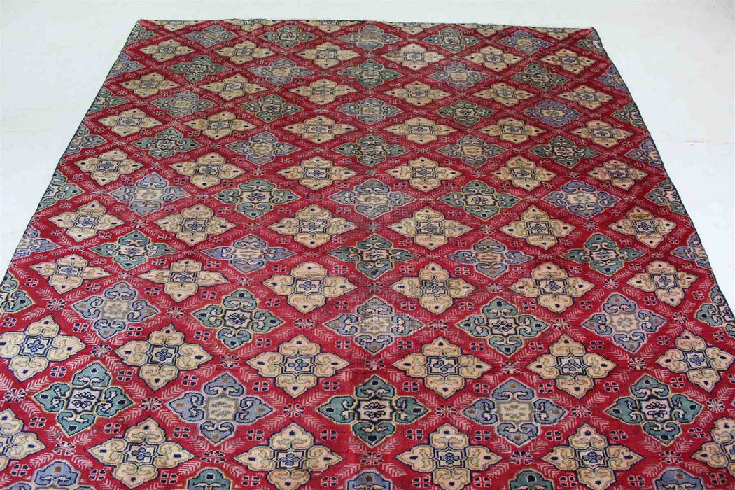 Lovely Traditional Red Vintage Geometric Handmade Oriental Wool Rug 202cm x 312cm top view www.homelooks.com