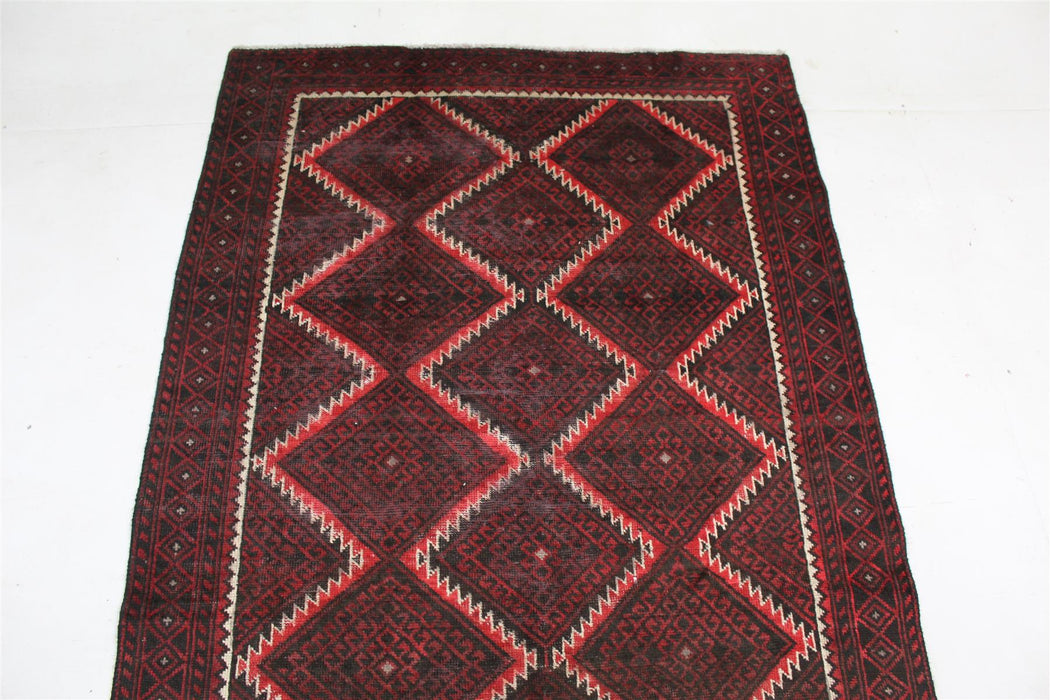 Traditional Antique Geometric Design Handmade Brown Oriental Wool Rug 120cm x 210cm