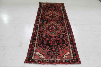 Traditional Vintage Handmade Oriental Black / Red Wool Runner 102 X 265 cm homelooks.com 