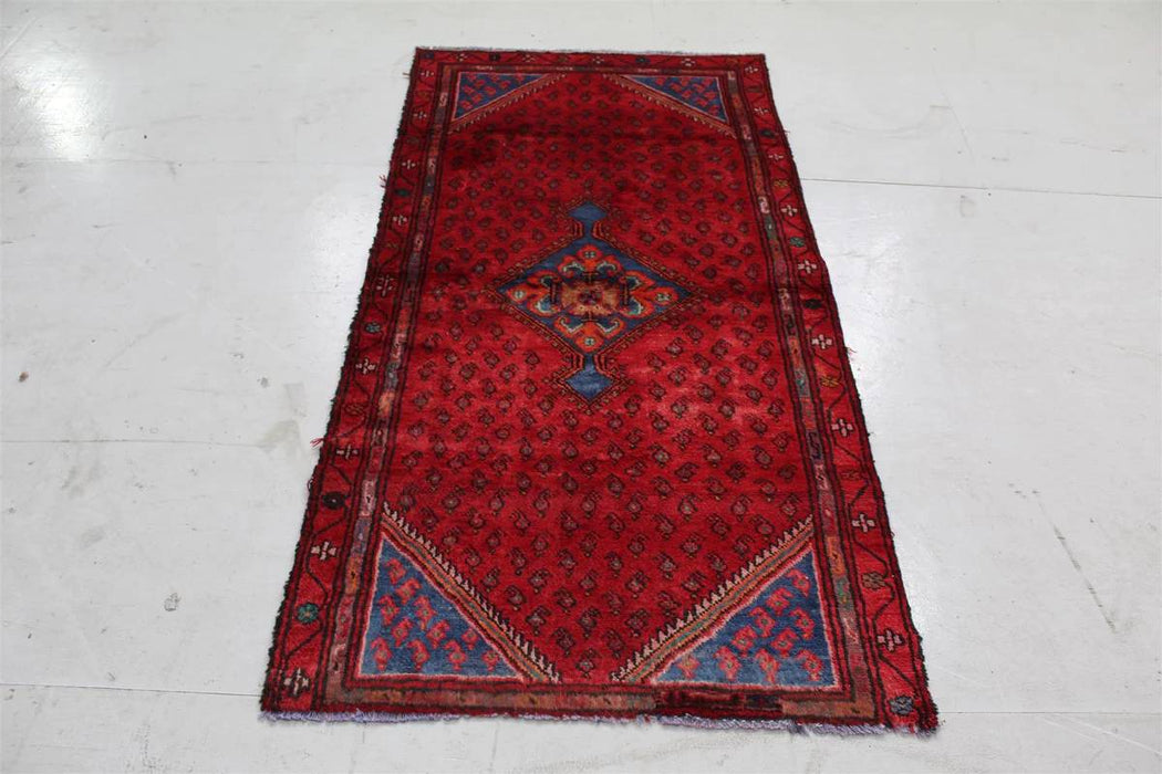 Beautiful Traditional Antique Red Medallion Handmade Wool Rug 90 X 175 cm Homelooks.com