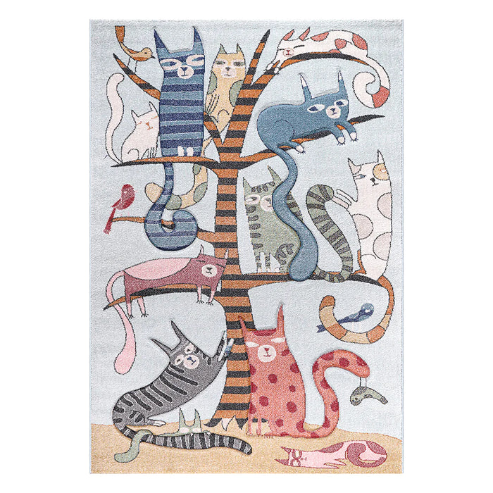 Funny Kids Cats Blue Cream Rug overview www.homelooks.com