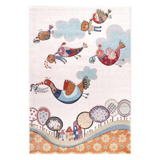 Funny Kids Flying Birds Cream Gold Rug over-view www.homelooks.com