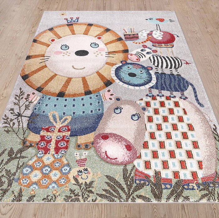 Funny Kids Happy Animals Cream Taupe Rug over-view www.homelooks.com