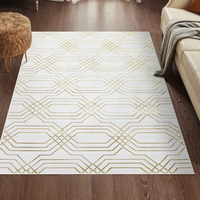 Ritz Geometric Modern Rug Gold & Cream (V1) modern living room homelooks.com