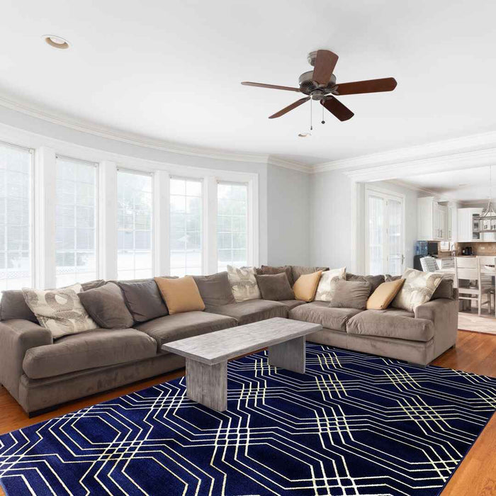 Ritz Geometric Modern Rug Gold & Navy (V2) modern living room homelooks.com