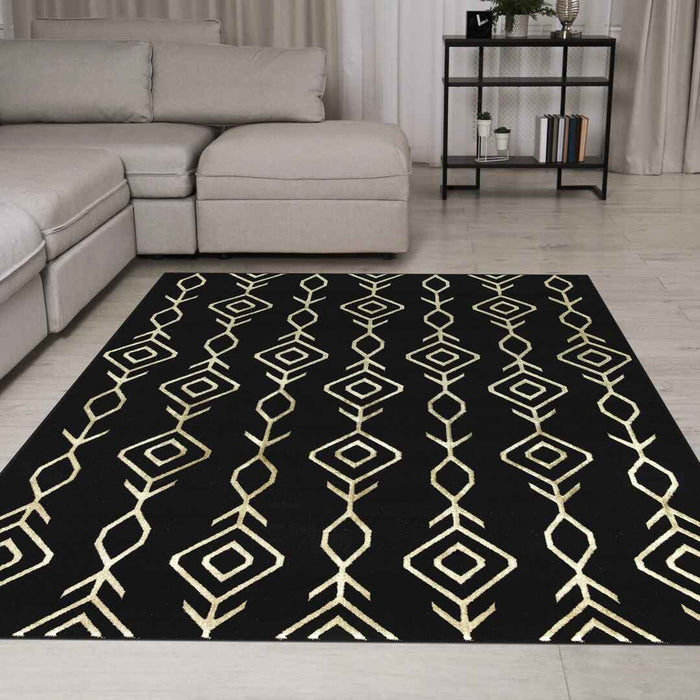 Ritz Moroccan Contemporary Rug Gold & Black modern living room homelooks.com