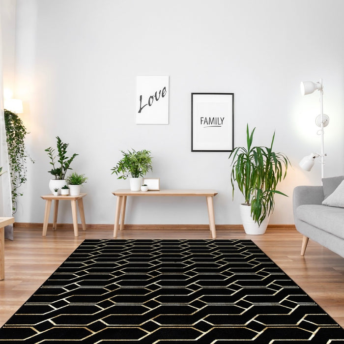 Ritz Geometric Modern Rug Gold & Black (V2) minimalistic space homelooks.com
