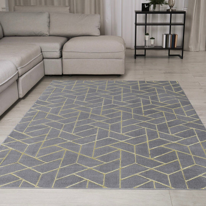 Ritz Geometric Contemporary Rug Gold & Grey (V2) minimalistic space homelooks.com