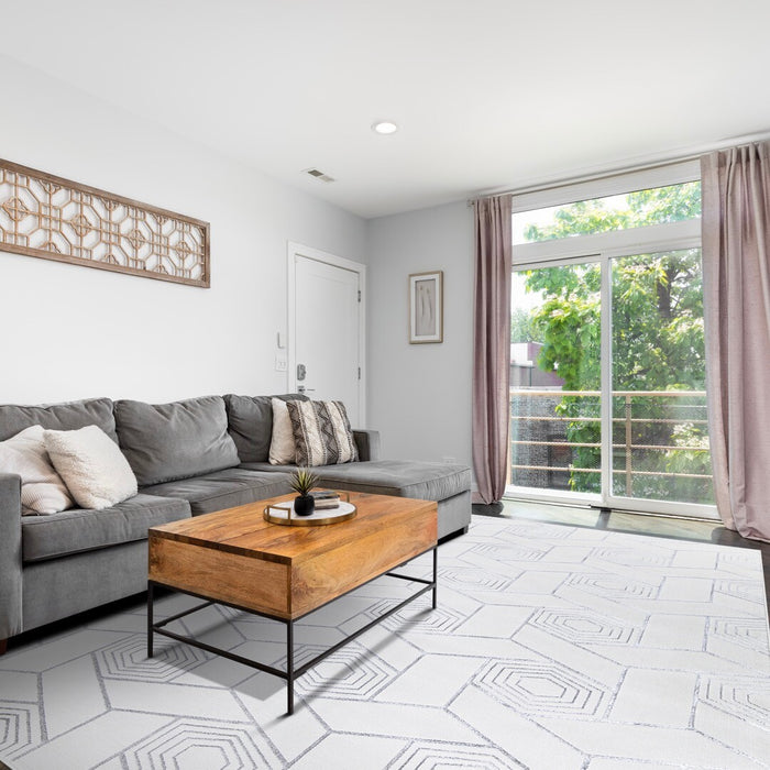 Ritz Geometric Design Rug Silver & Cream modern living room homelooks.com