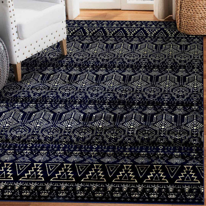 Ritz Moroccan Style Rug Gold & Navy minimalistic space homelooks.com