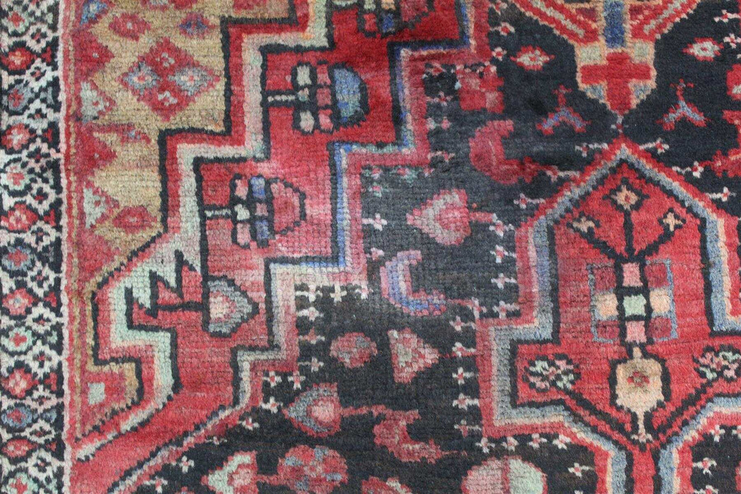 Classic Black & Red Traditional Vintage Wool Handmade Oriental Rug  corner design details www.homelooks.com