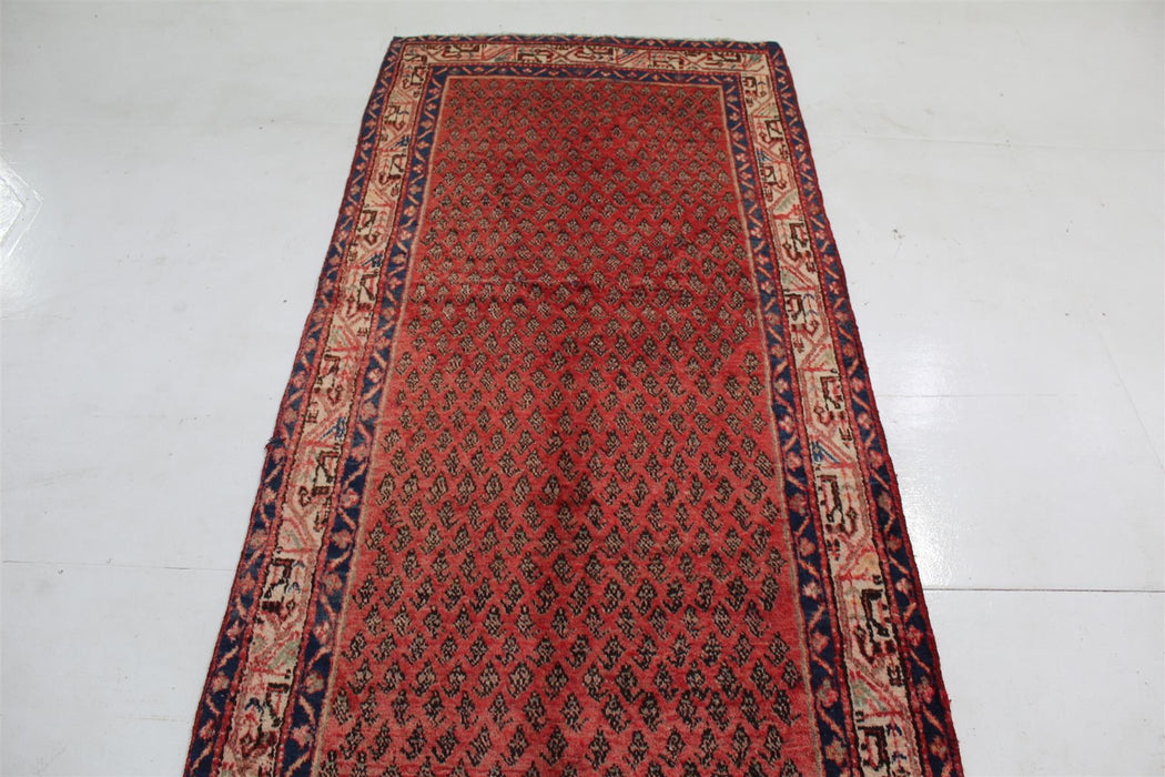 Traditional Red Antique Geometric Handmade Wool Runner 106cm x 325cm top view homelooks.com
