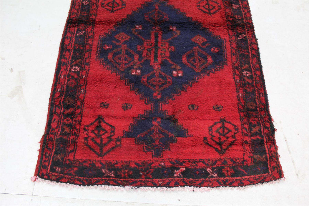 Lovely Traditional Vintage Red Medallion Handmade Wool Rug 102cm x 182cm bottom view www.homelooks.com