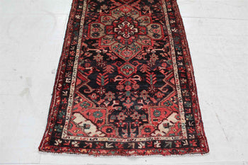 Traditional Vintage Handmade Oriental Black / Red Wool Runner 102 X 265 cm homelooks.com 2